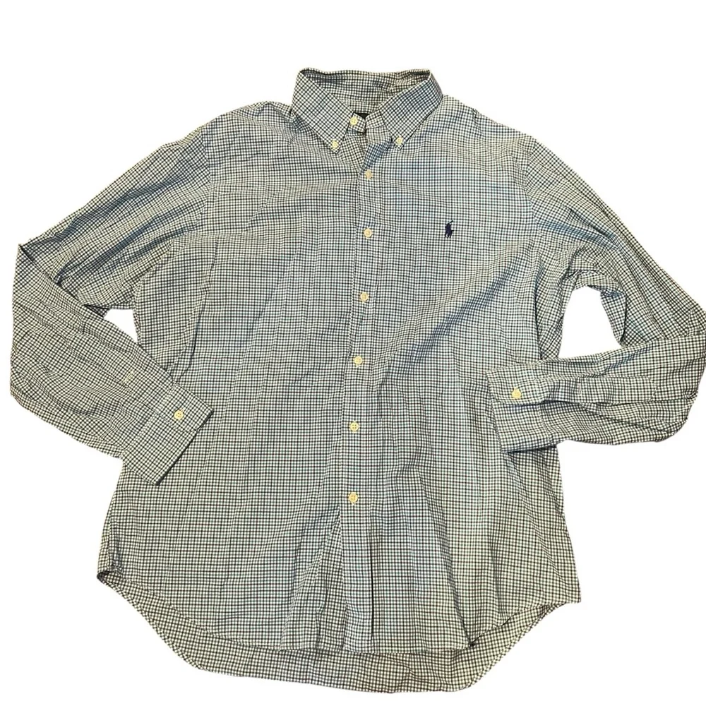 Ralph‎ Lauren Men Large Blue Purple Plaid Long Sleeve Shirt Oxford Button Front